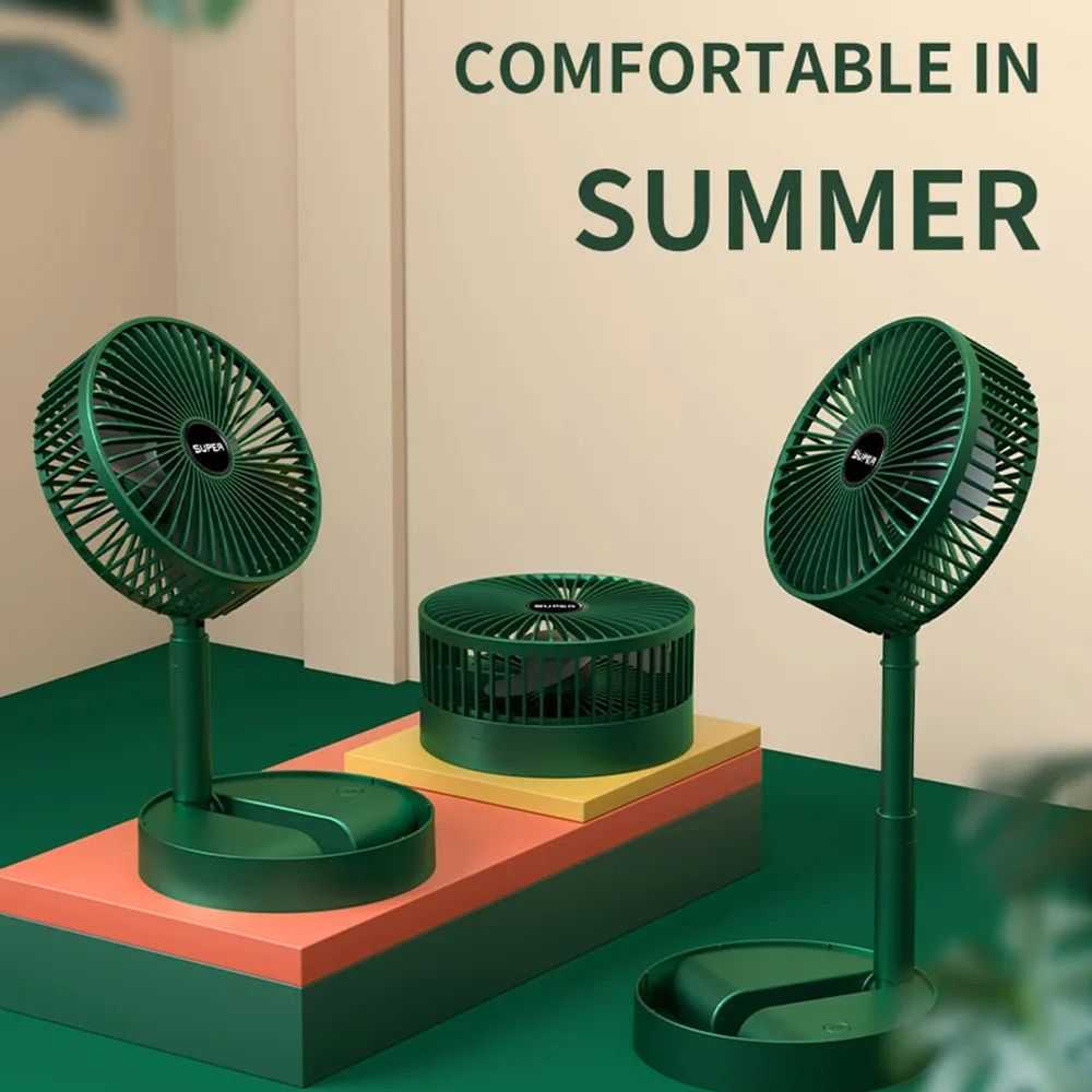 Portable Rechargeable Folding Fan with Adjustable Height & USB Charging