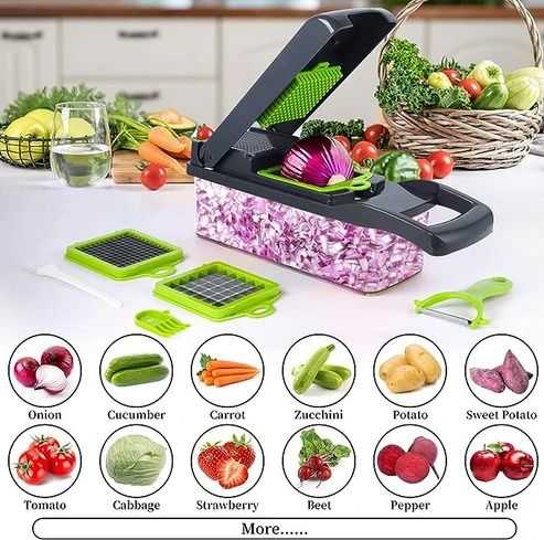 8-in-1 Vegetable Cutter, Chopper & Slicer with Stainless Steel Blades