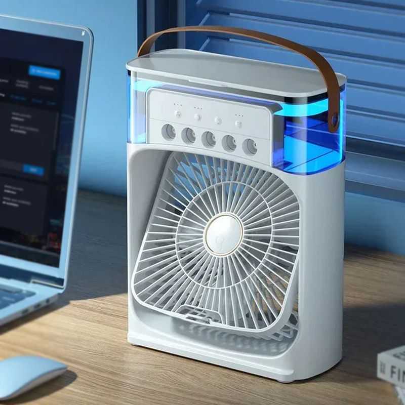 Portable Air Cooler Fan with Water Mist & LED Light – USB Rechargeable