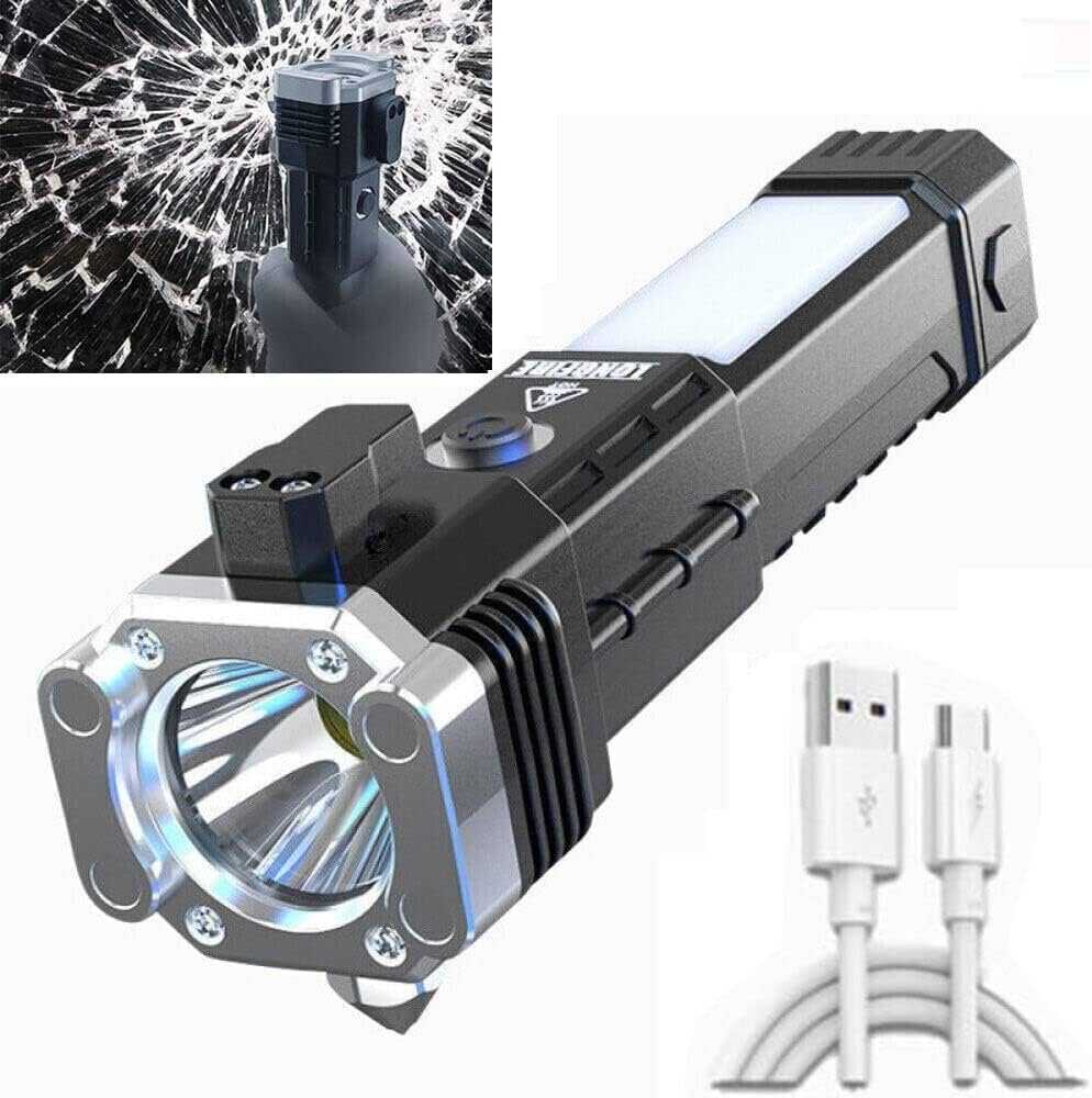 High Power LED Flashlight with Power Bank & Emergency Window Hammer