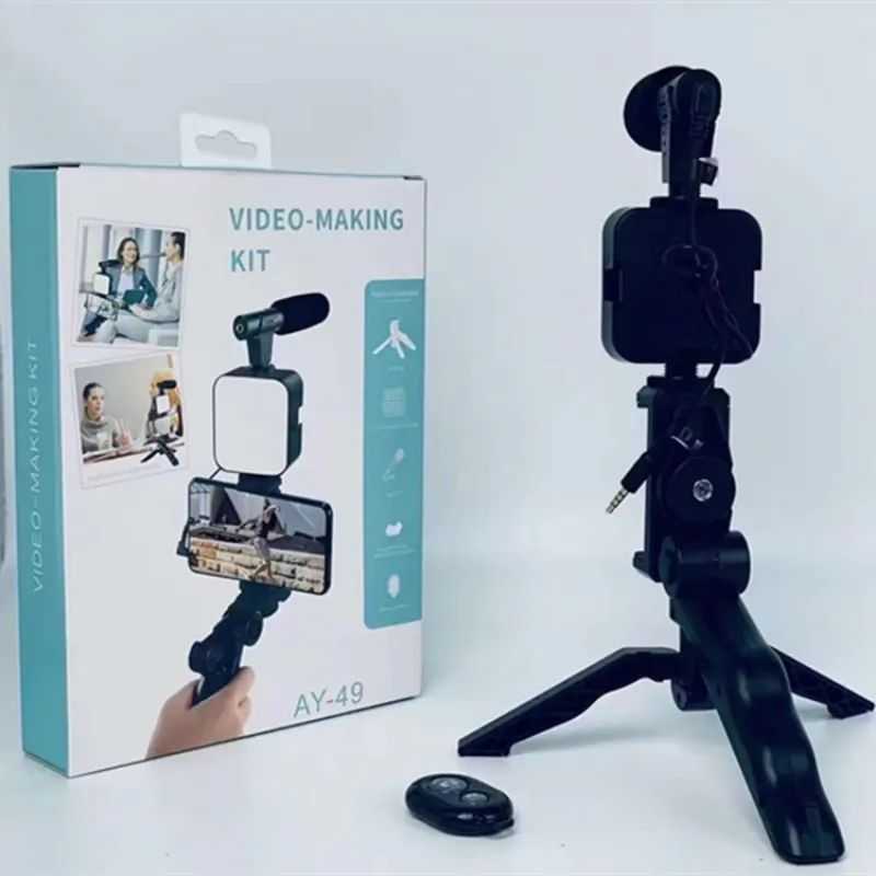 3-in-1 Vlogging Kit AY-49– Tripod, Microphone & LED Fill Light