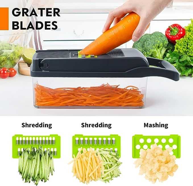 8-in-1 Vegetable Cutter, Chopper & Slicer with Stainless Steel Blades