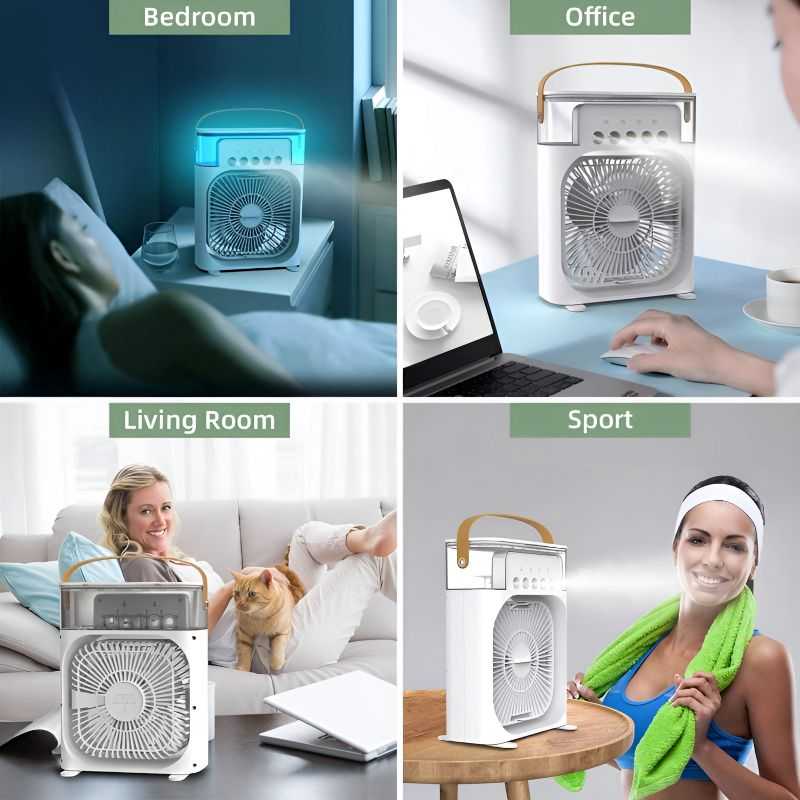 Portable Air Cooler Fan with Water Mist & LED Light – USB Rechargeable