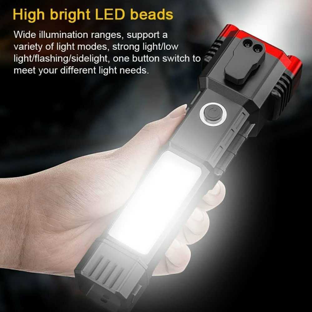 High Power LED Flashlight with Power Bank & Emergency Window Hammer