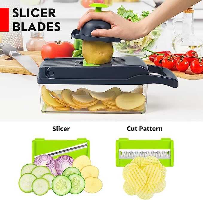 8-in-1 Vegetable Cutter, Chopper & Slicer with Stainless Steel Blades