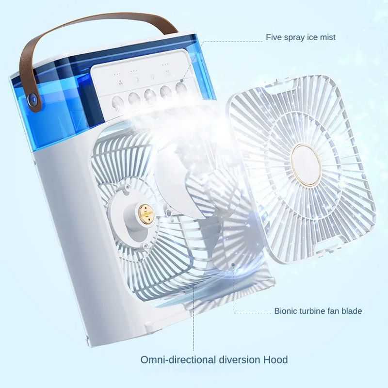 Portable Air Cooler Fan with Water Mist & LED Light – USB Rechargeable