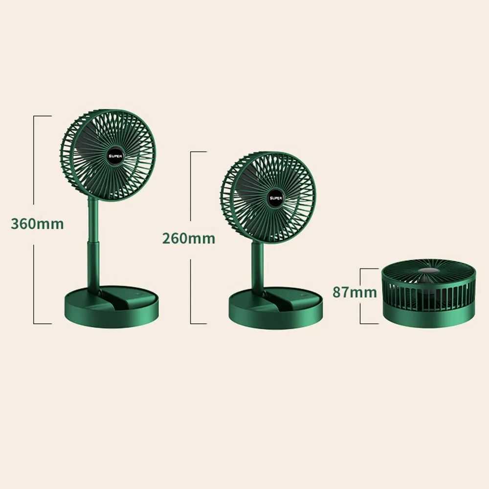 Portable Rechargeable Folding Fan with Adjustable Height & USB Charging