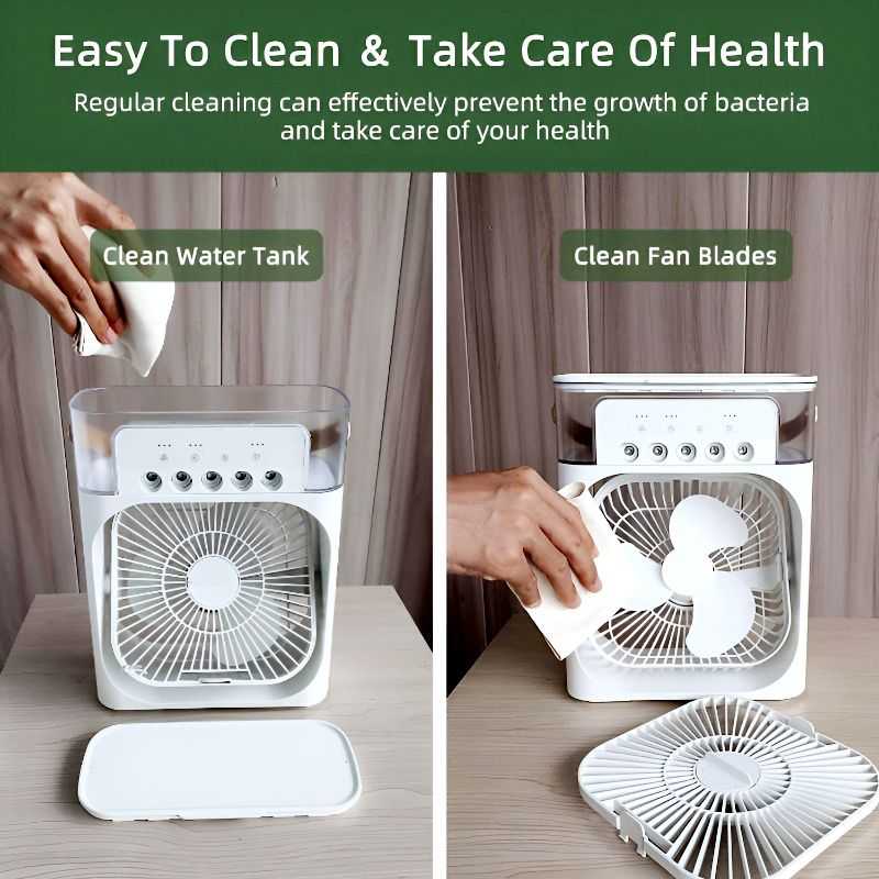 Portable Air Cooler Fan with Water Mist & LED Light – USB Rechargeable