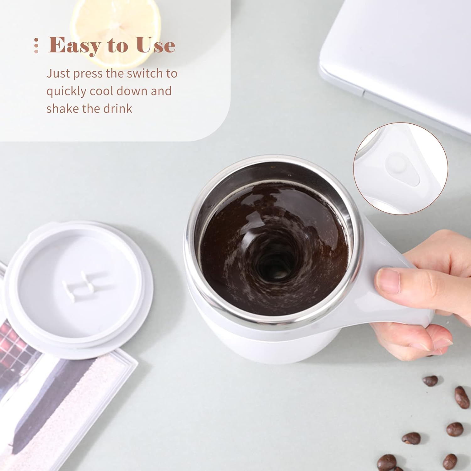 380ml Automatic Self-Stirring Coffee Mug with Lid – One-Touch Mixing